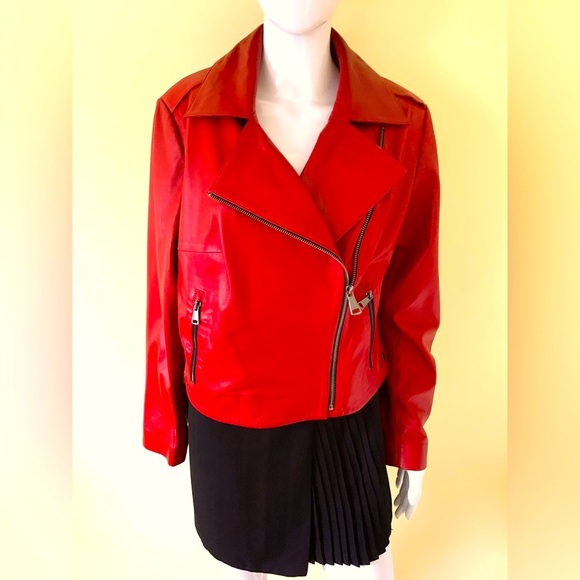 Tergan Red Lamb Leather Moto Biker Style Jacket Zipped Pockets Double Collar XL - Picture 1 of 16